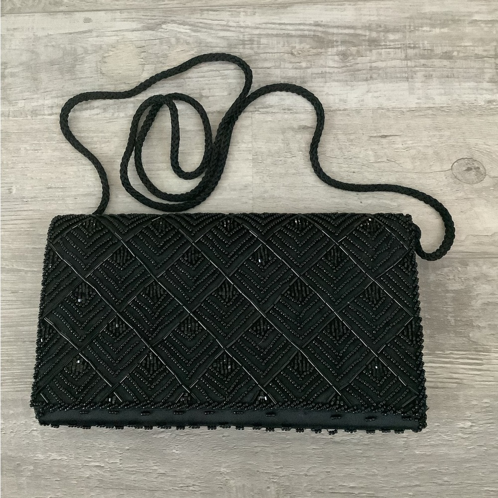 Black Sequence Strappy Crossbody Clutch Evening Bag
